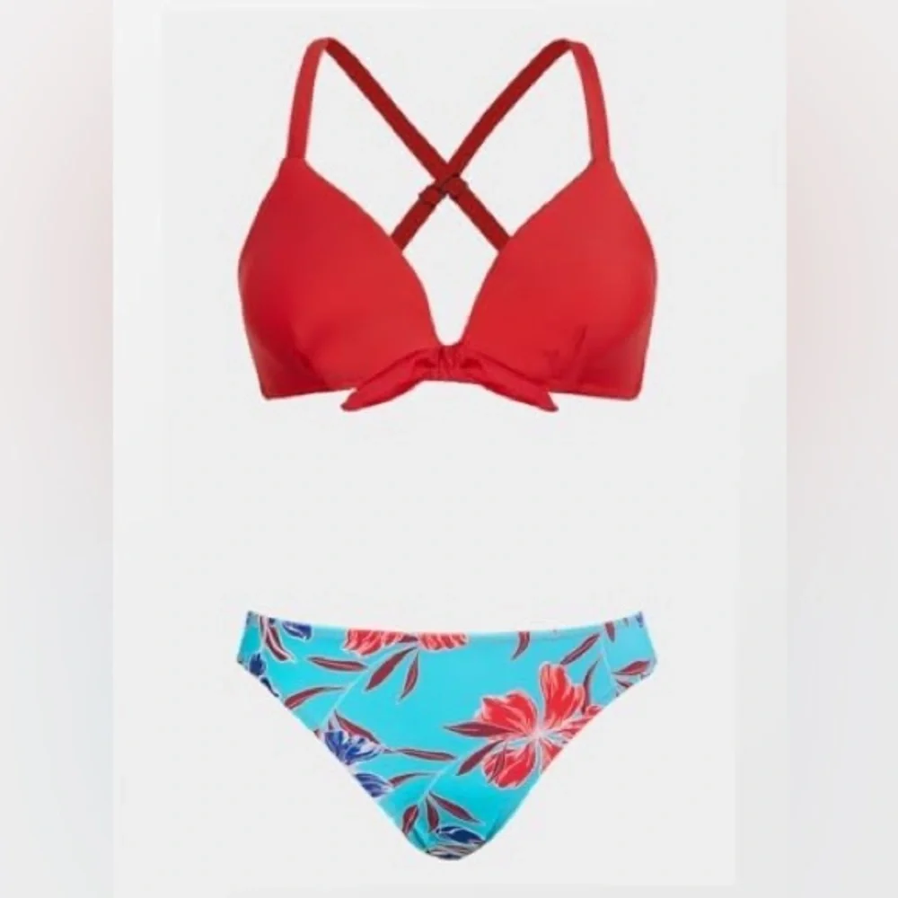 Women's Bikini Swimsuit Floral Wide Straps Knotted Bathing Suit NWT Size XL